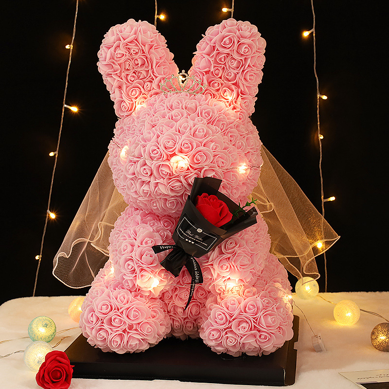 520 Valentine's Day gift, eternal flower rabbit doll, creative ornament for girlfriend's birthday, rose bear