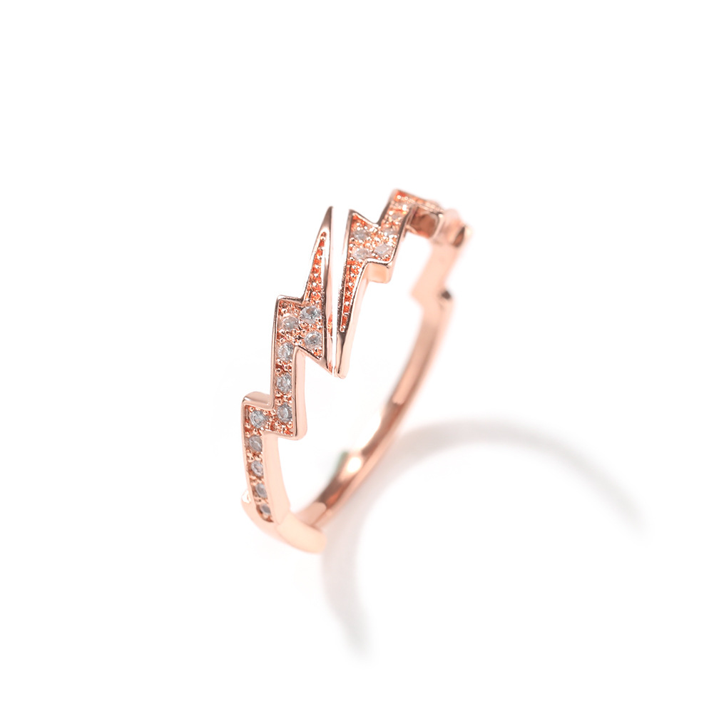 Lightning Diamond Ring Rose Gold Zircon Creative Fashion Jewelry_voghion.com