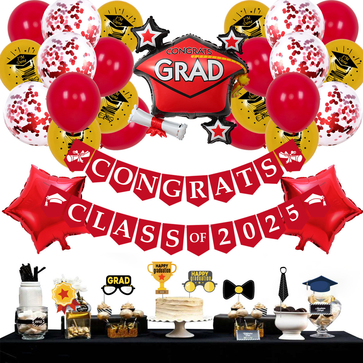 Temporada de graduación decoración de fiesta de globos diseño de escenas transfronterizas conjunto de globos de película de aluminio de combinación de látex redondo de 12 pulgadas