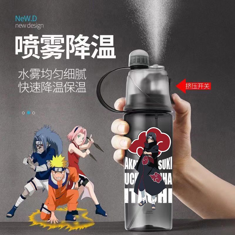 Naruto Sasuke Kakashi Cup Fire Ninja Mist Water Cup Large Capacity Leak-Proof Shockproof Water Bottle for Boys