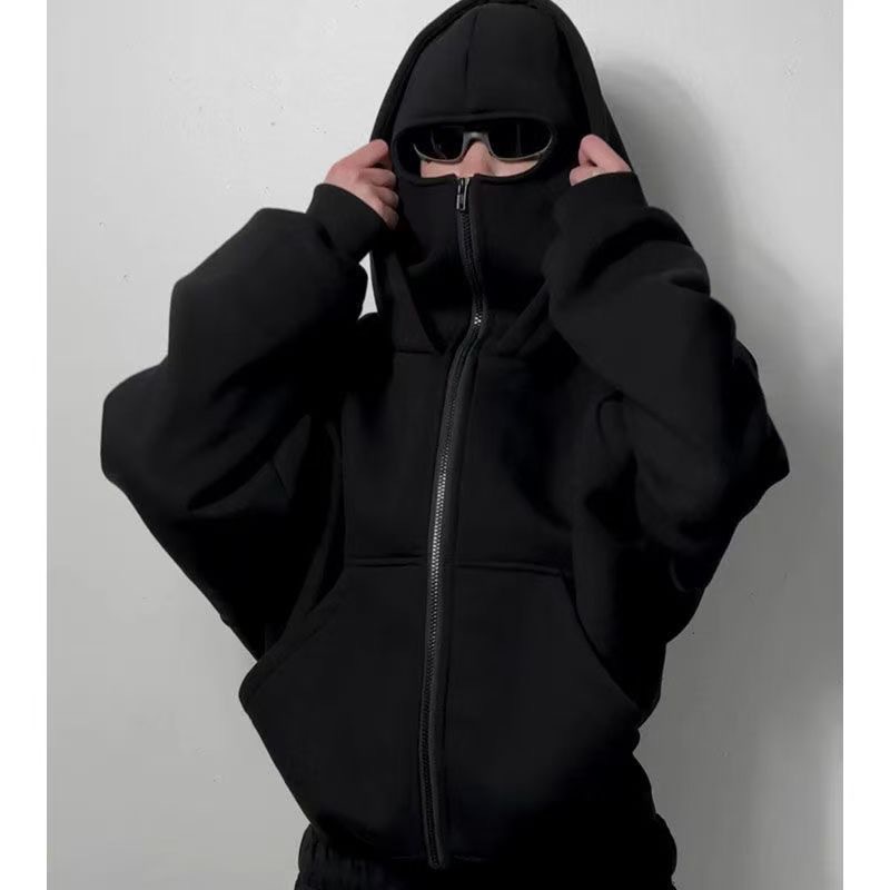 跨境秋冬季加绒加厚设计双层连帽拉链卫衣外套宽松街头男女情侣款