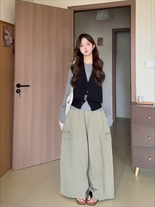 孕妇装2025春秋新款韩系洋气假两件上衣搭配轻熟时尚阔腿裤两件套|undefined