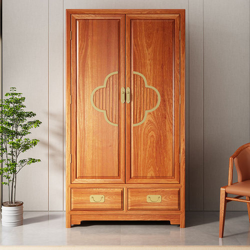 PK7J New Chinese-style Solid Wood Wardrobe Household Bedroom Hanging Clothes Cabinet Modern Integrated Wardrobe Adult Storage Cabinet