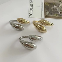 跨境欧美小众设计简约光面水滴开口ZA戒指轻奢高级感立体指环
