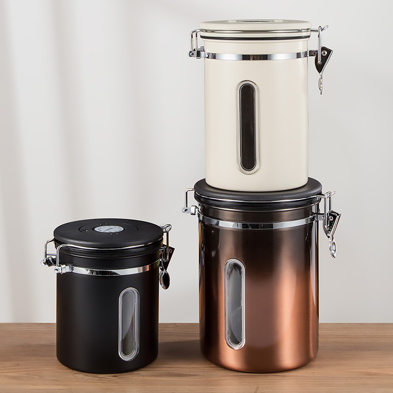 Transparent Coffee Bean Storage Container, Coffee Powder Sealed Jar, Storage Jar with One-Way Valve, Coffee Storage Container, Bean Storage Jar