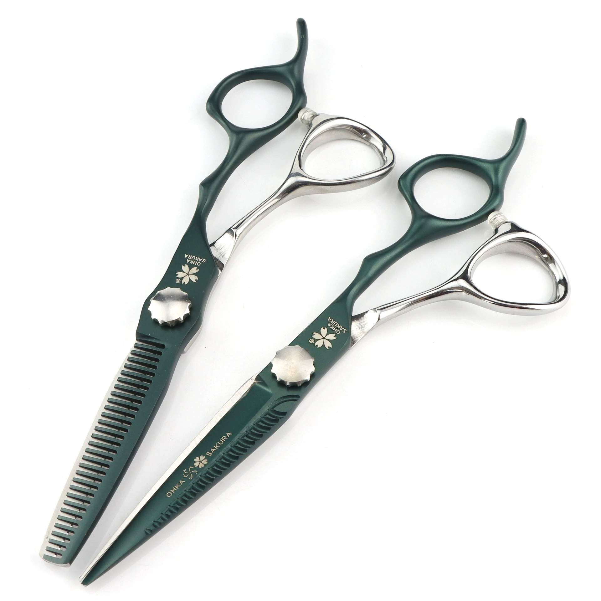 6,0-дюймовая ярко-зеленая головка ножа с числовым программным управлением Парикмахерские ножницы сакуры Парикмахерские ножницы плоские ножницы Liu Hai ножницы зубные ножницы тонкий вал
