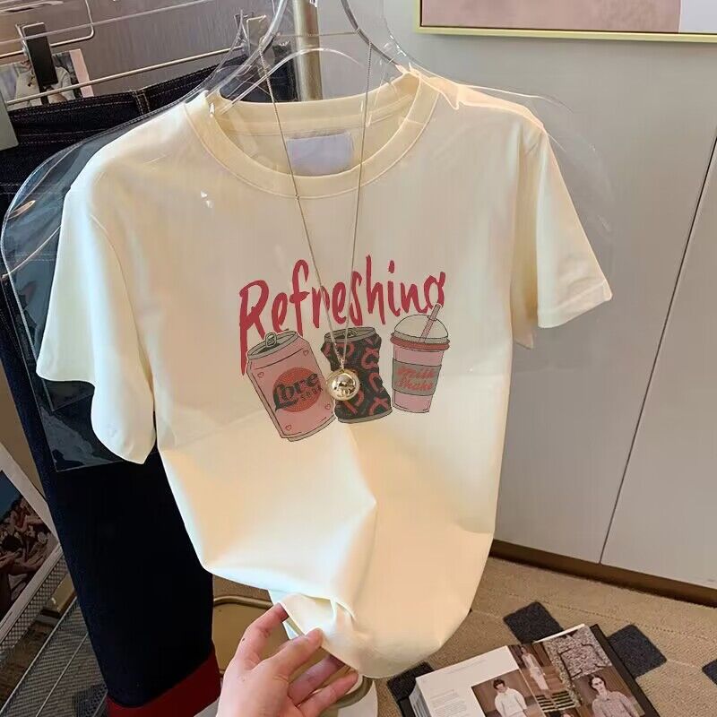Cotton brand fashionable apricot summer short sleeve T-shirt