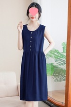 棉绸连衣裙女夏季新款洋气无袖中老年宽松女装妈妈可外穿口袋裙子