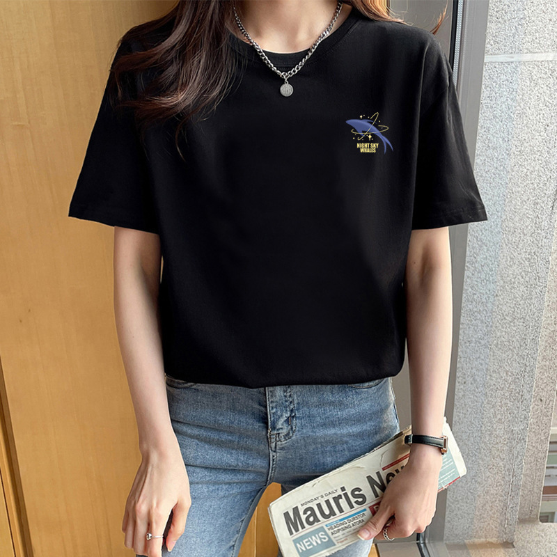 宽松纯棉短袖t恤女士夏装新款漂亮上衣设计感印花半袖女圆领夏季|undefined
