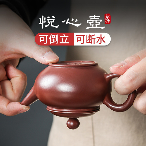 IYR7 Chaozhou Hand-Pulled Teapot Small Capacity Zine Clay Water-Splitting Teapot Household Handmade Ancient Style Purple Clay Teapot Gongfu Tea Set Brewer