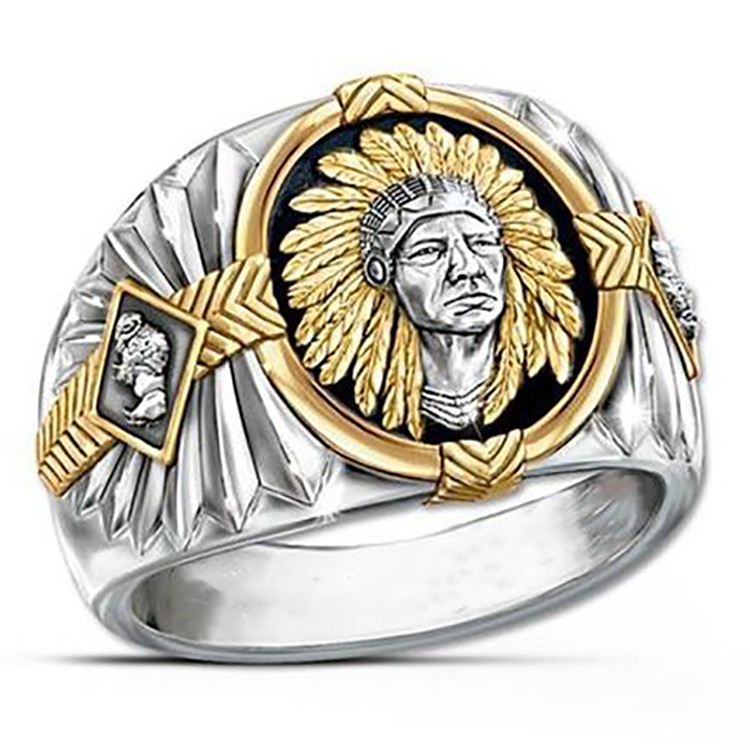 Huajie Wish Hip-Hop Style Viking Warrior Two-Color Ring Indian Spiritual Totem Epoxy Black Ring