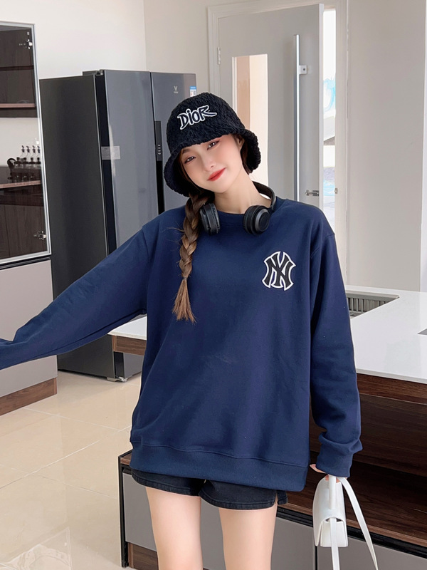 高版本mlb卫衣洋基队后背大NY腰果花印花宽松休闲男女情侣款上衣|undefined