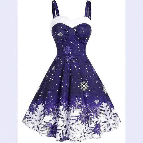 New digital 3D independent station women's Christmas banquet sling dress E107