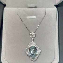 闪钻之巢镶浅青色鸽子蛋锆石吊坠可调节项链女轻奢简约精致时尚