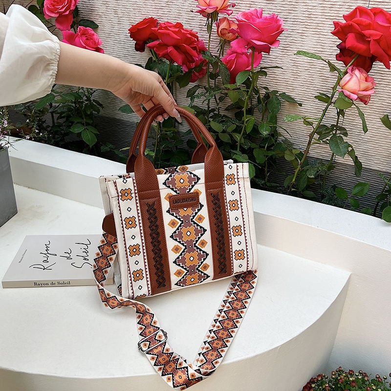 Bolsa de hombro de mujer transfronteriza, nuevo bolso de mano de algodón retro europeo y americano, impresión bohemia de mujer