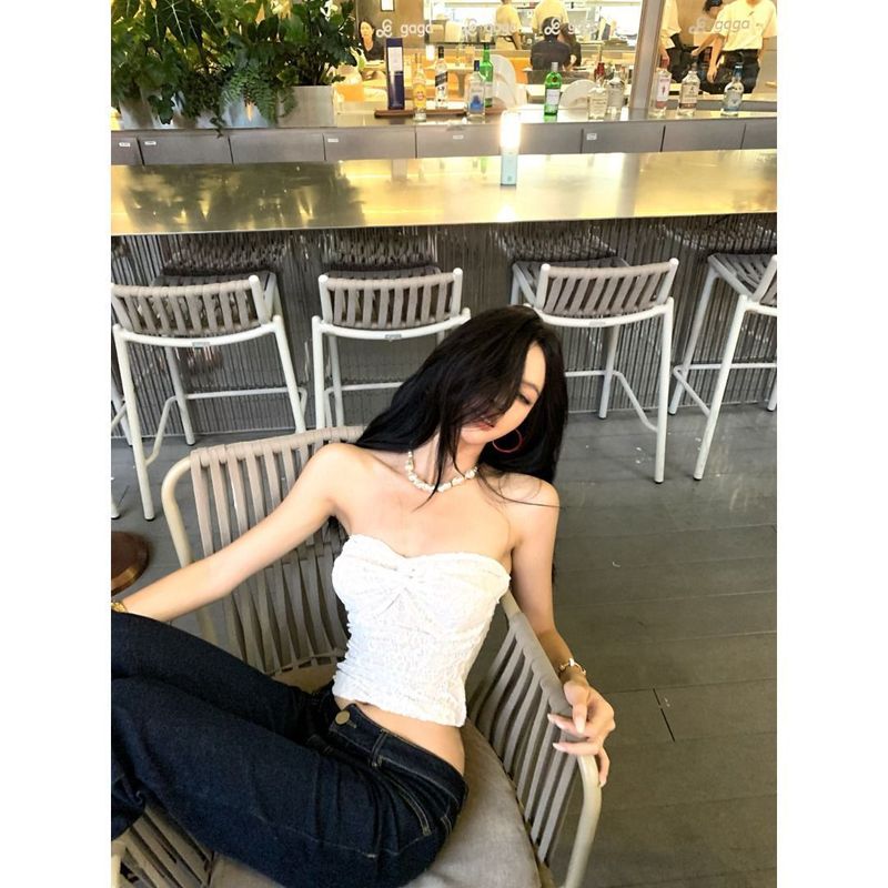 Short Lace Twist-Tie Tube Top for Women, Stylish Summer New Design, Chic and Youthful Backless Top Short Lace Twist-Tie Tube Top for Women, Stylish Summer New Design, Chic and Youthful Backless Top