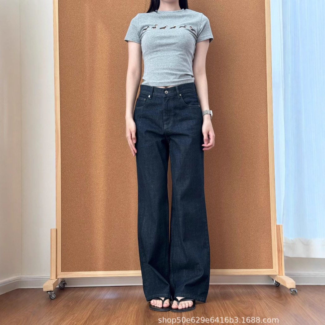 in stock AT Red Ear Original Cow High Waist Straight Leg Wide Leg Jeans Women 25 Extremely Simple Style Indigo Casual Loose Pants