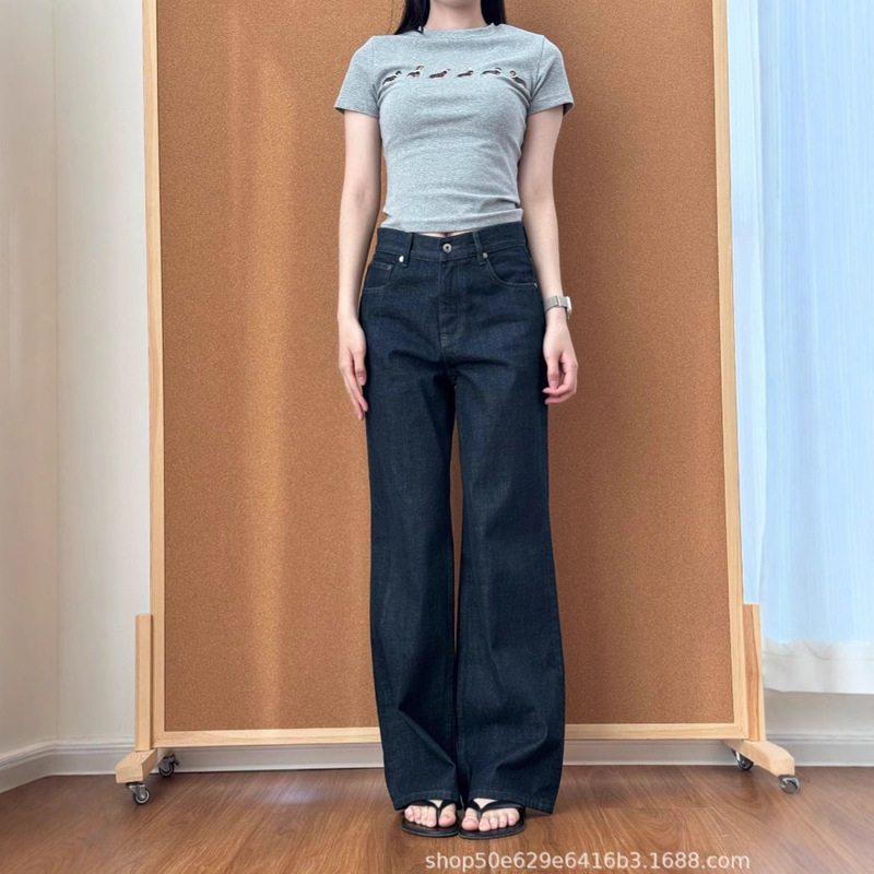 in stock AT Red Ear Original Cow High Waist Straight Leg Wide Leg Jeans Women 25 Extremely Simple Style Indigo Casual Loose Pants