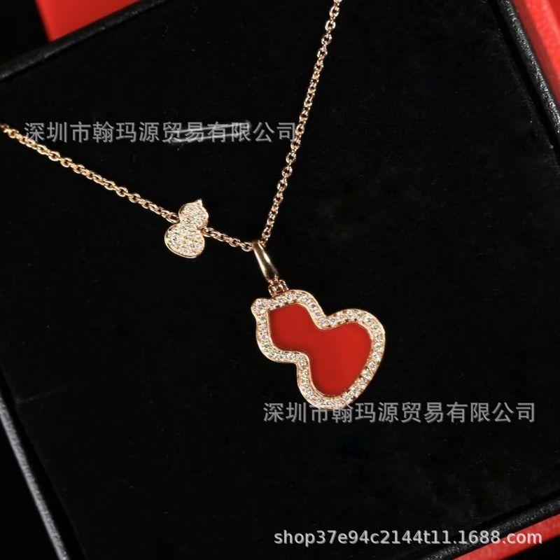 s925 スターリングシルバーキリンひょうたんネックレスハイバージョンローズゴールドダイヤモンドレッドアゲートひょうたんペンダントライト高級鎖骨チェーン|undefined