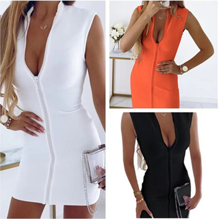 Amazon eBay wish new high collar sleeveless hip skirt 2023 cross-border women's supply zipper dress Amazon eBay wish new high collar sleeveless hip skirt 2023 cross-border women's supply zipper dress