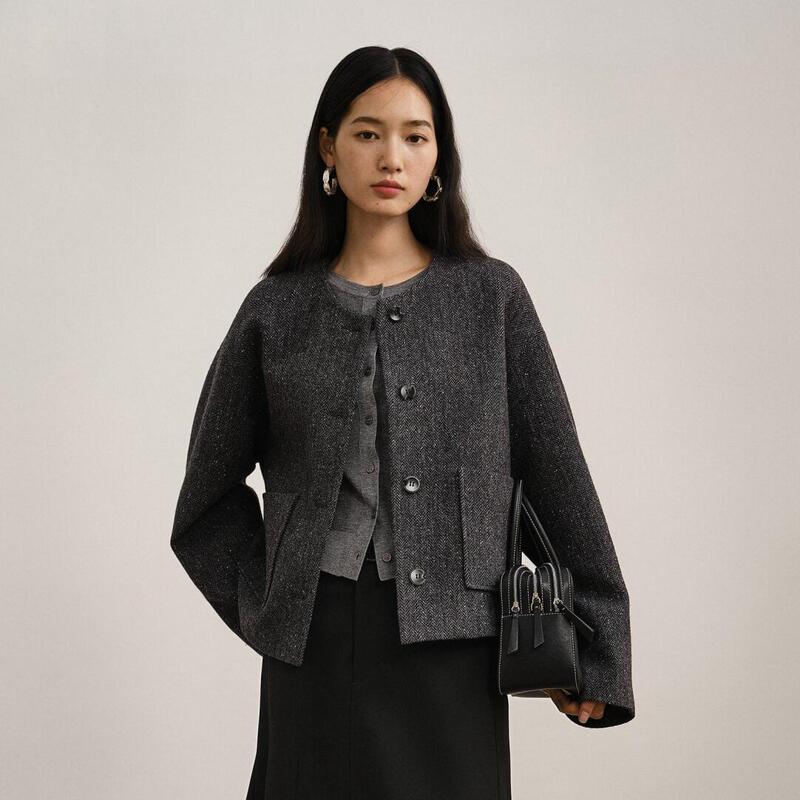 2026 Early Spring New Women's Jacket Made of Sheep Wool and Mulberry Silk Blend, Warm and Fashionable Loose Woolen Coat 6518