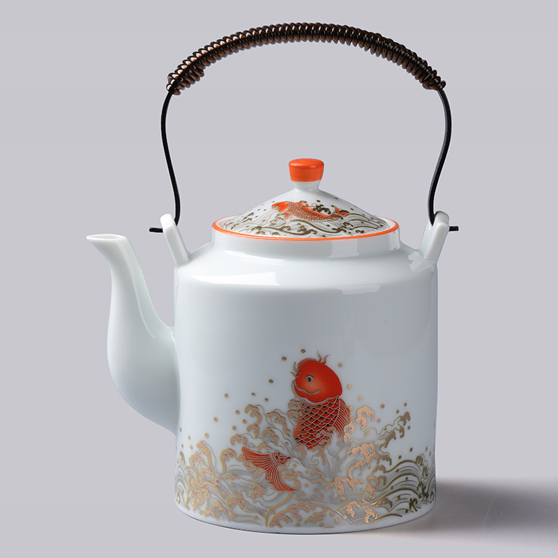 亜光蘭カンフー茶器小橋壺シンプルリビング家庭用ティーポット陶磁器フィルタ単一大提梁壺|undefined