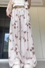 蝴蝶阔腿裤女夏季薄款2024新款印花直筒慵懒感窄版拖地裤氨纶
