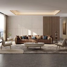 弧形沙发别墅客厅大户型高级感头层牛皮意式极简真皮沙发