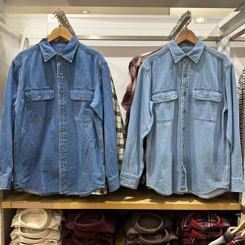 Men's and Women's Denim Loose Shirts, Washed Products, Casual Long-Sleeved Tops, Spring New Style E484245