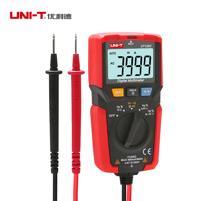 优利德数字万用表UT125C口袋型高精度全自动测电容防烧电工电压表