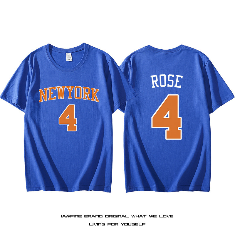 New York Nickel No. 4 Basketball Short-Sleeved New Season Rose Rose Sports Training Clothes Loose T-Shirt for Men New York Nickel No. 4 Basketball Short-Sleeved New Season Rose Rose Sports Training Clothes Loose T-Shirt for Men
