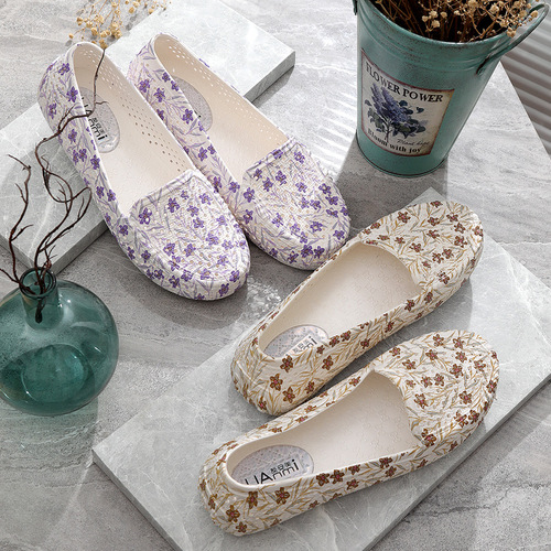 Women's Summer Casual Print Sliding Flat Open-toe Nurse Shoes Soft Sole Driving Maternity Mother Sandals with Holes