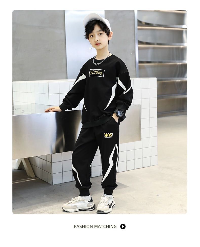 Spring, Autumn Season Streetwear Letter Color Block Lightning Cotton Boys Clothing Sets