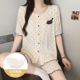 卡通甜美风可爱莫代尔夏季新款睡衣女简约休闲薄款舒适家居服套装