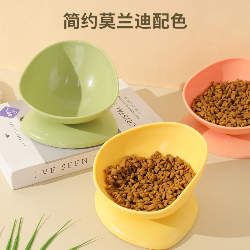 Mascota color sólido de gran diámetro anti-knock gato tazón de cuero Taobao caja original taza de té inclinado único tazón de fuente de mascotas