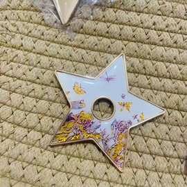 D家星形刺绣徽章吊坠五角星配件铜镀保色 可DIY车挂 钥匙扣现货