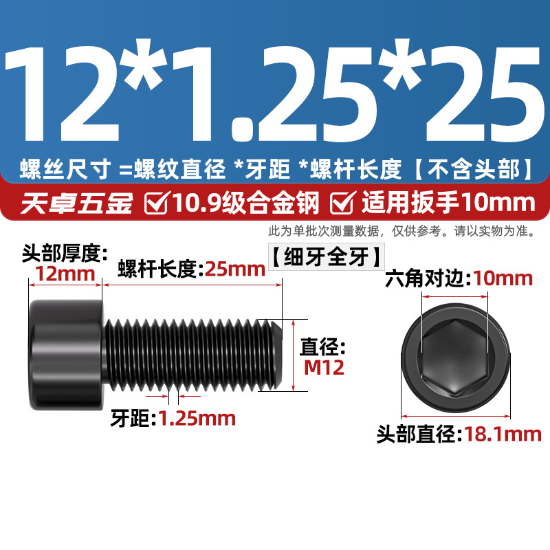 Винт Tianzhuo Hardware M12x1.25x25 полная резьба