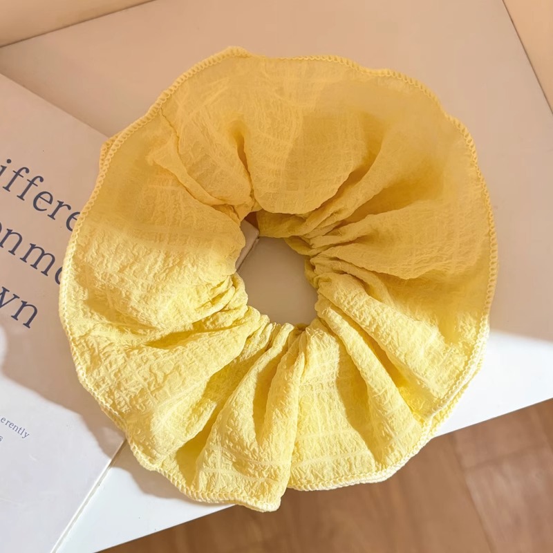 Lazo de encaje plisado amarillo, lazo para el cabello de intestino grueso para mujer, gran tamaño 2025, nueva cuerda para el cabello, flor para la cabeza, cuerda para la cabeza coreana, tocado de temperamento