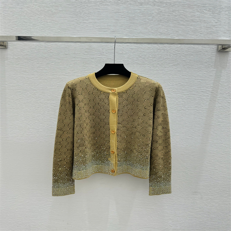 2026 Spring and Autumn New High-End Retro Floral Print Gradient Rhinestone Soft Slimming Versatile Knitted Cardigan