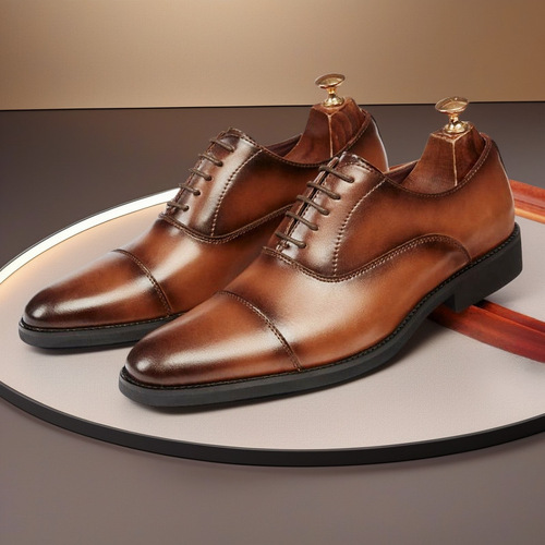 Men's Spring and Autumn Three-Striped Slip-On Leather Shoes, Non-Slip Business Formal, Breathable, Lace-Up, Stylish Men's Shoes, Versatile
