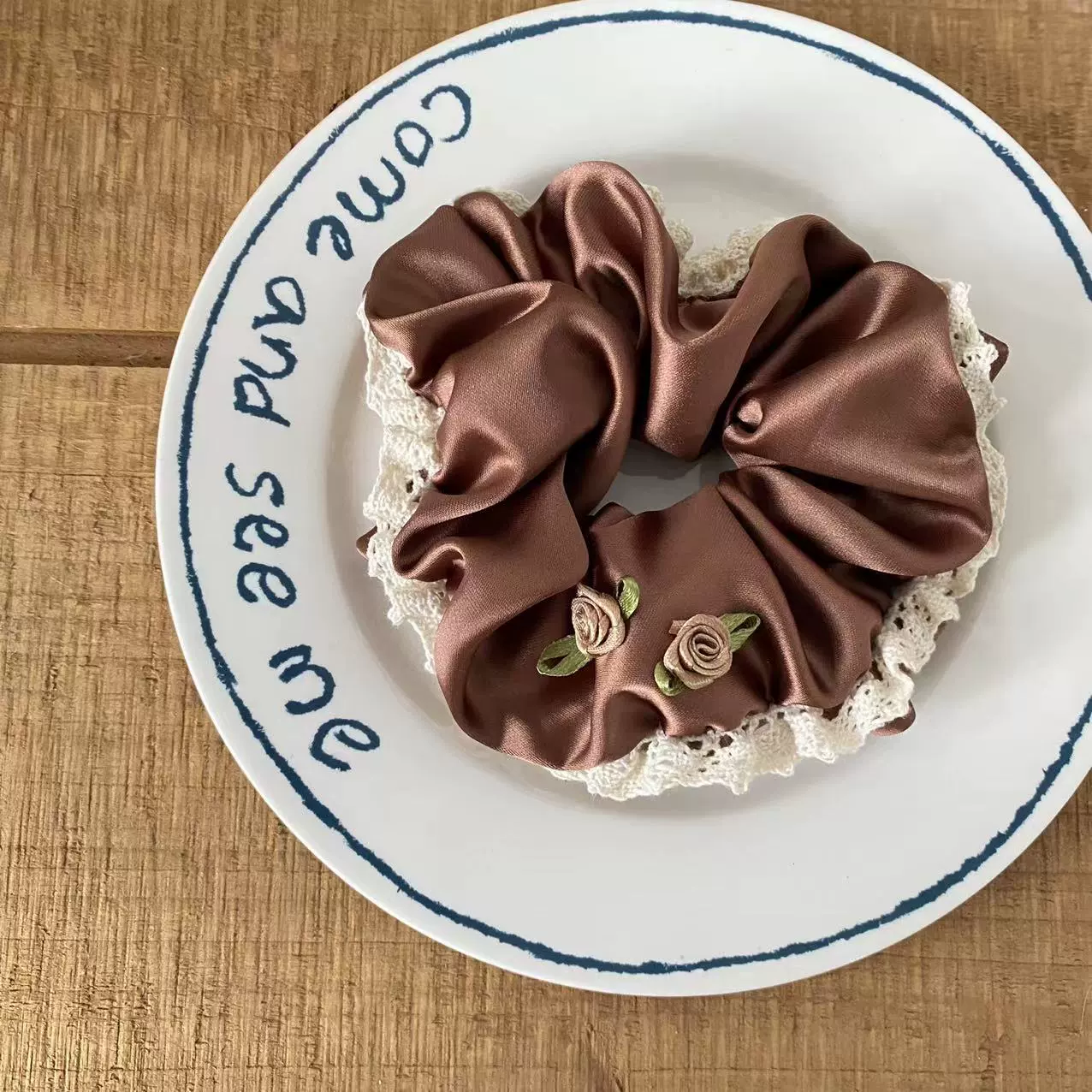 Стричьё для хвоста Hair Scrunchie, палитра молочно-авторская, французский стиль, мягкая резинка 5 см