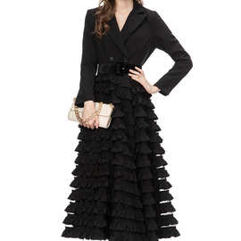 欧美女装秋冬款法式轻奢高级感西装领蛋糕连衣裙235017（可外套）