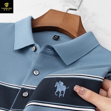 派森龙条纹刺绣棉质保罗男POLO衫翻领爸爸装中年男上衣半袖衫工厂