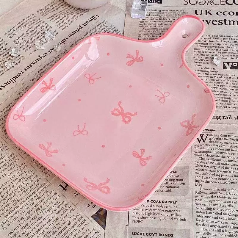 Ceramic Tableware Set, Butterfly-Handle Design, Home Dining Bowls & Plate (Pink/White)