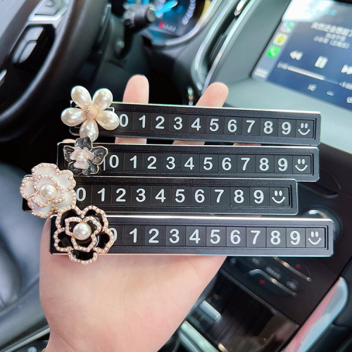 Creative Camellia Temporary Parking Phone Number Parking Tag License Plate Holder Car Decor