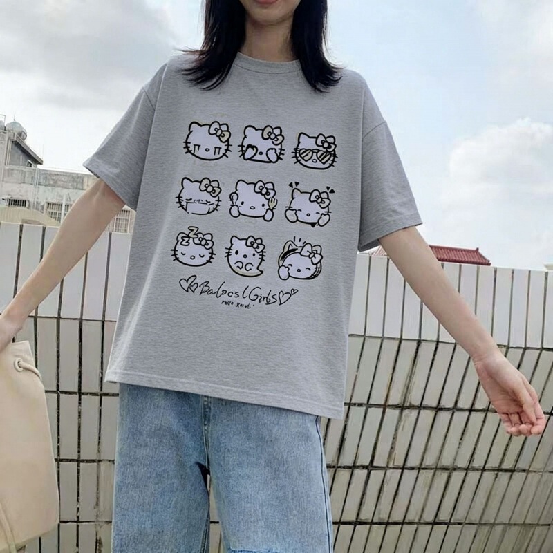 Hello Kitty Printed Short-Sleeved T-Shirt for Women, Cartoon Trendy Brand, Hello Kitty Family Matching Outfits, Available in Sizes for Adults and Children Hello Kitty Printed Short-Sleeved T-Shirt for Women, Cartoon Trendy Brand, Hello Kitty Family Matching Outfits, Available in Sizes for Adults and Children