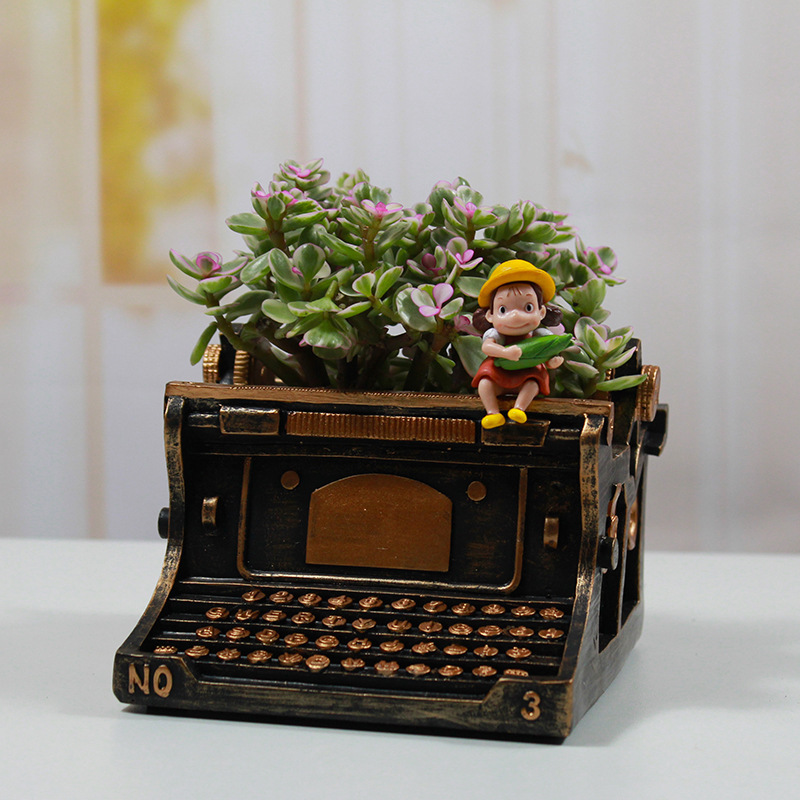 Resin Typewriter Flower Pot Crafts Courtyard Rooftop Decorative Flower Trough Beverage Shop Bar Counter Resin Ornaments