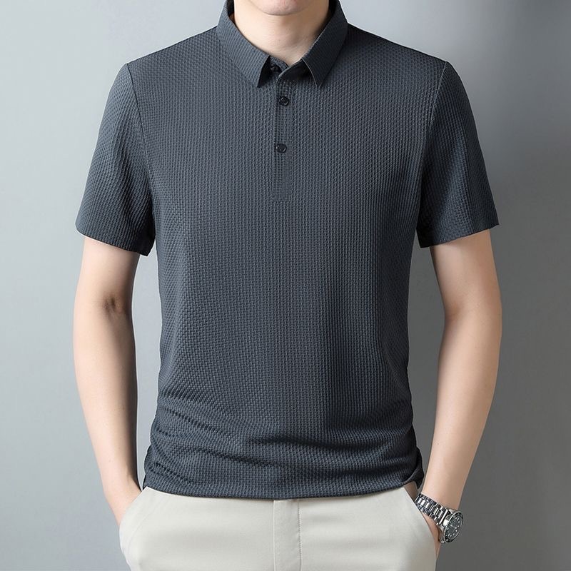 外国貿易シームレスアイスシルク半袖Tシャツメンズ夏ビジネスカジュアル弾性抗シワ通気性ラウンドネック薄手トップ|undefined