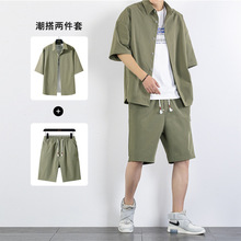 跨境男士休闲套装夏季薄款时尚衣服搭配潮流韩版时尚短裤短袖套装
