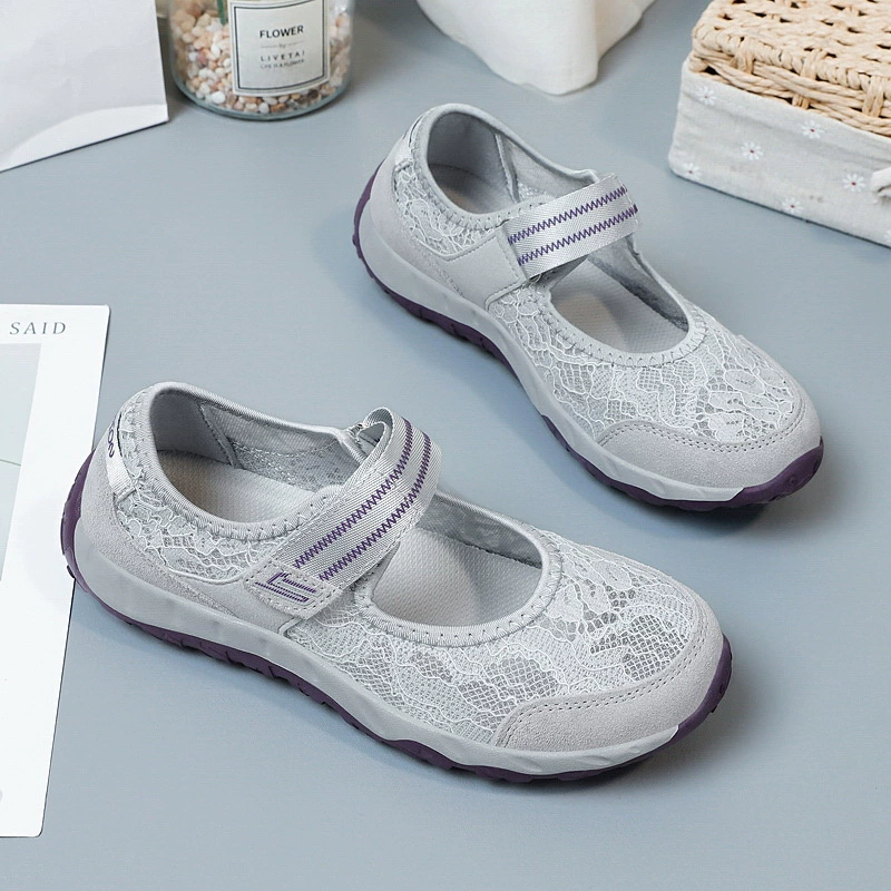 Летние сандалии для пожилых женщин Zhang Kaili, сетчатые туфли для мам, квадратные кружевные повседневные туфли в стиле старого Пекина